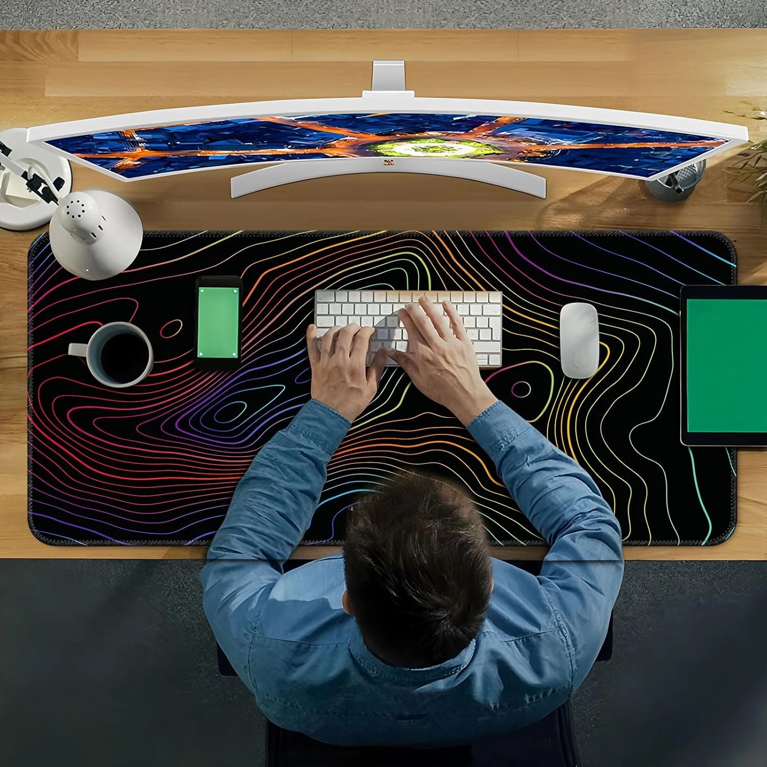 Desk Mat,Large Gaming Mouse Pad 35''×15.6'' XXL Extended Mouse Pad Mat Desk Pad with Non-Slip Base Mousepad for Computer,Office,Keyboard and Laptop - Topographic