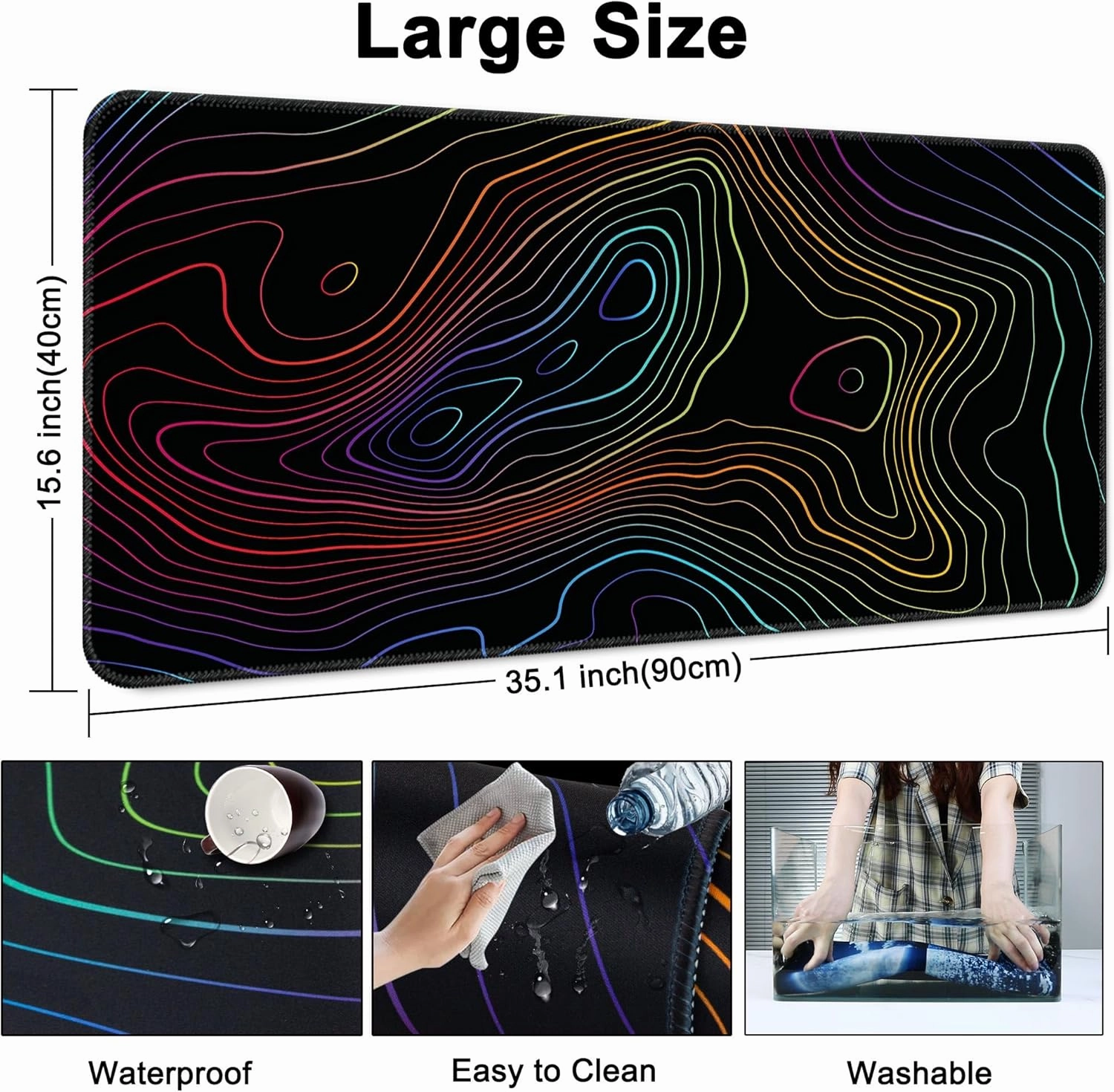 Desk Mat,Large Gaming Mouse Pad 35''×15.6'' XXL Extended Mouse Pad Mat Desk Pad with Non-Slip Base Mousepad for Computer,Office,Keyboard and Laptop - Topographic