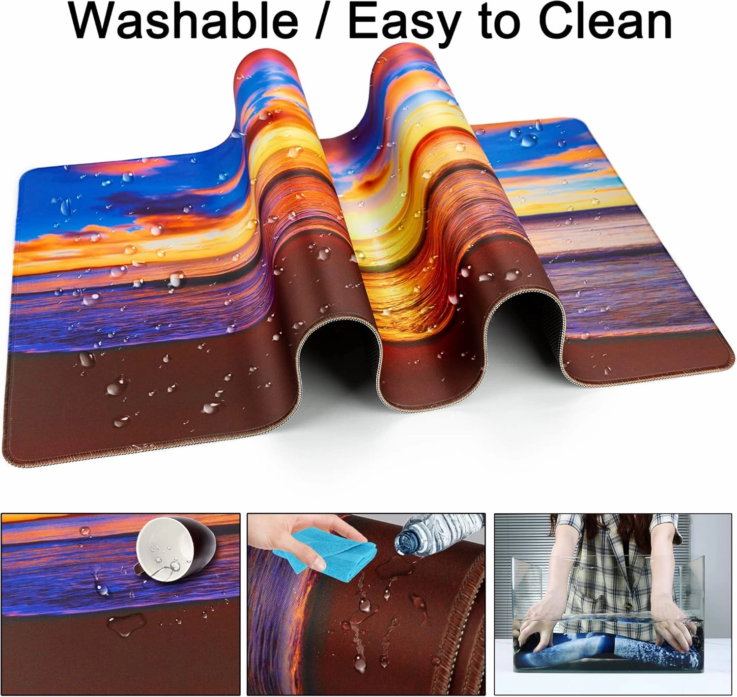Desk Mat,Large Mouse Pad 35''×15.6'' XXL Extended Gaming Mouse Pad Mat with Non-Slip Base Stitched Eges Mousepad for Computer,Office,Keyboard and Laptop - Sunset Beach