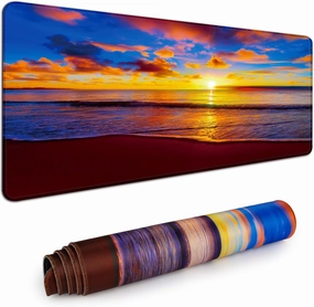 Desk Mat,Large Mouse Pad 35''×15.6'' XXL Extended Gaming Mouse Pad Mat with Non-Slip Base Stitched Eges Mousepad for Computer,Office,Keyboard and Laptop - Sunset Beach