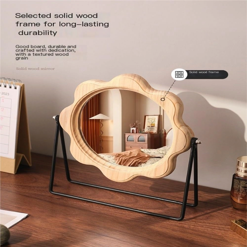 Desktop Makeup Mirror European Simple Retro National Style Wooden Makeup Mirror Portable Desktop Mirror rotatable