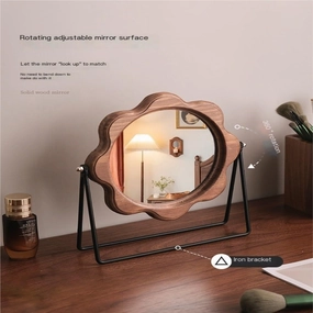 Desktop Makeup Mirror European Simple Retro National Style Wooden Makeup Mirror Portable Desktop Mirror rotatable