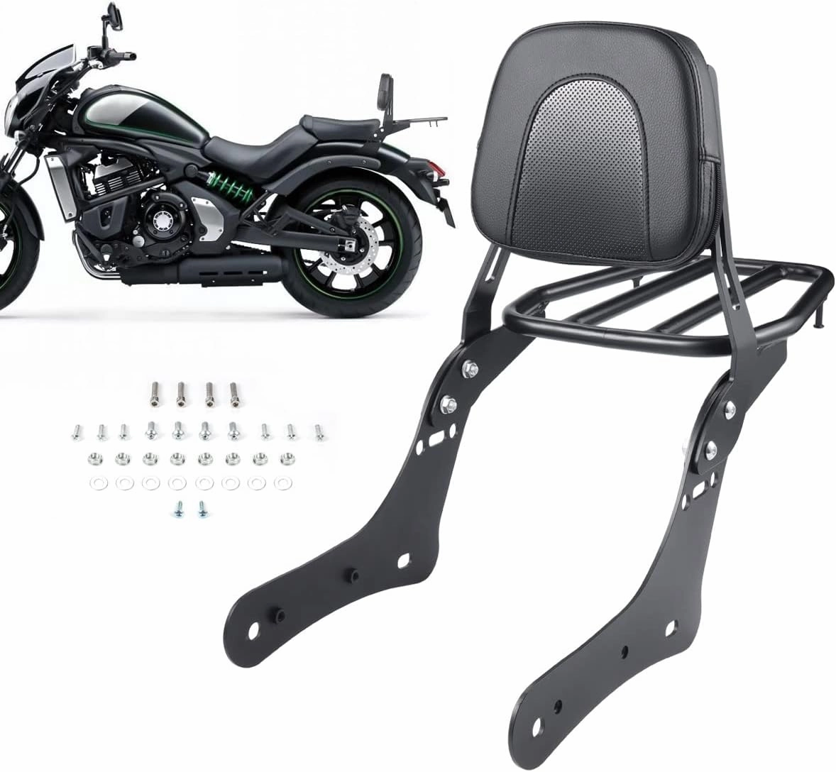 Detachable Sissy Bar Passenger Rear Backrest Pad  Luggage Rack Compatible With Kawasaki Vulcan 650 VN650 2015-2022