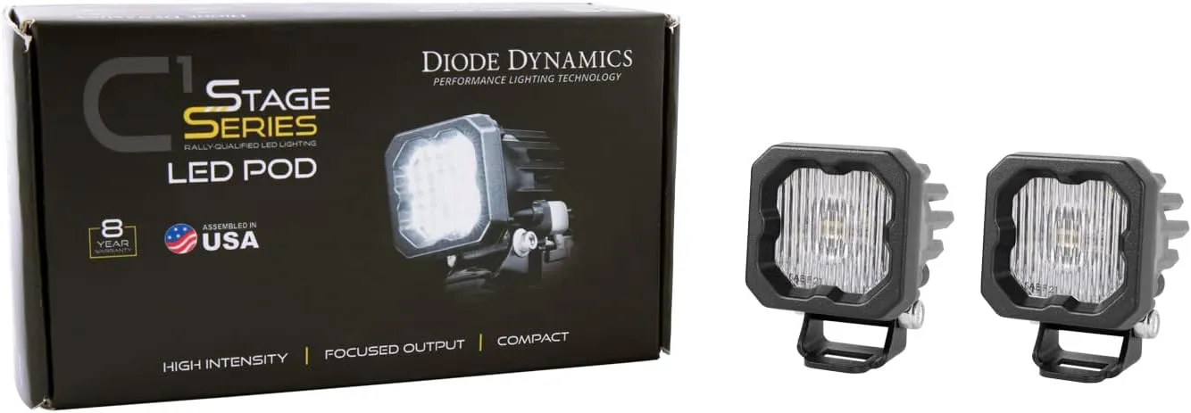 Diode Dynamics SSC1 White SAE/DOT Fog Standard LED Pod (pair), SAE Fog w/Amber Backlight