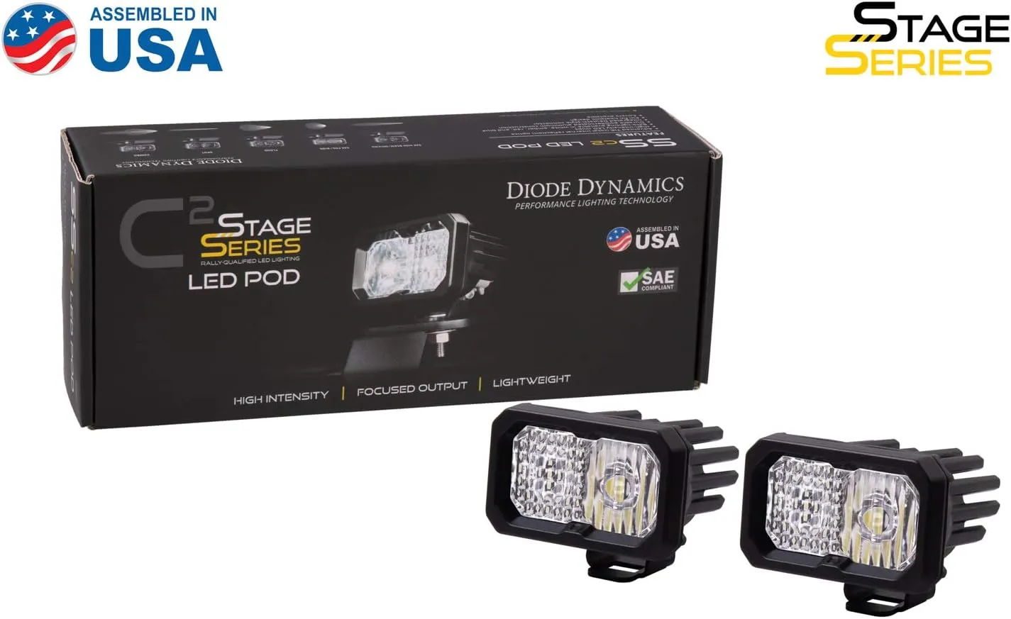 Diode Dynamics SSC2 SAE/DOT White Sport Standard LED Pod (pair), Flood w/Amber Backlight