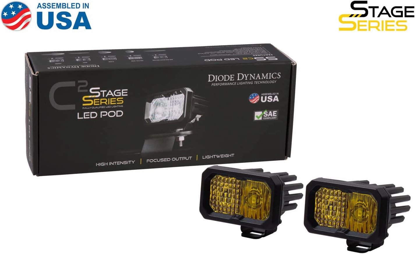 Diode Dynamics SSC2 SAE Yellow Sport Standard LED Pod (pair), Spot w/Amber Backlight