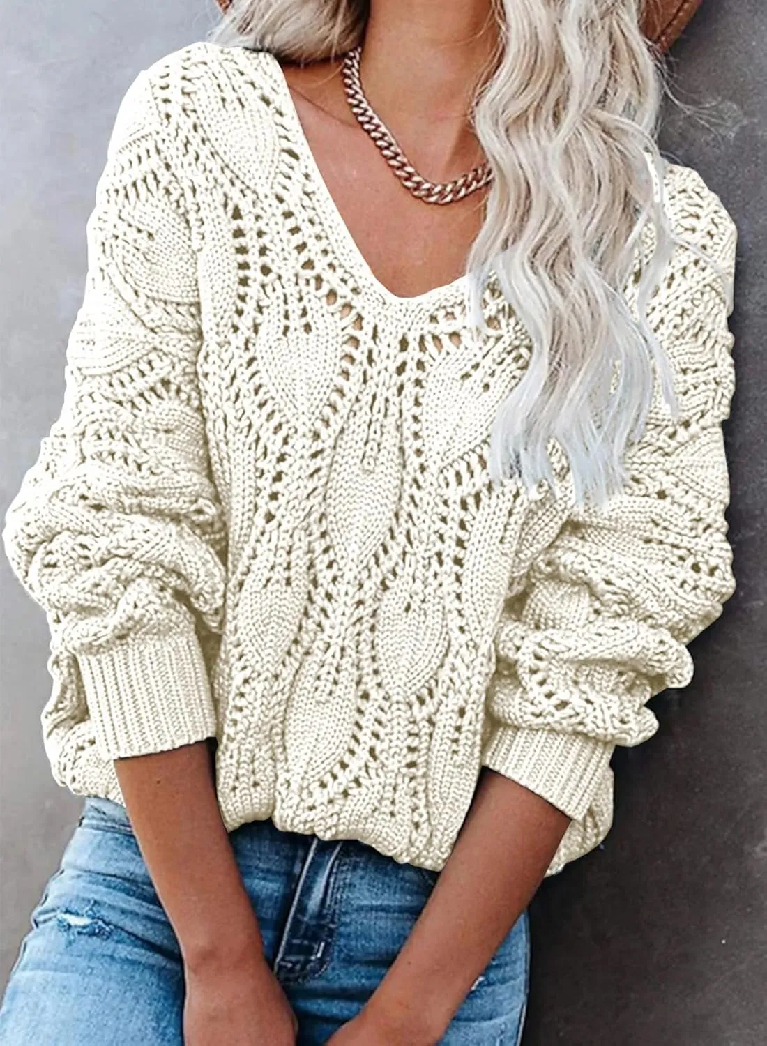 Dokotoo Fall Sweaters Round Neck Crochet Hollow Out Cute Winter Pullover Sweaters for Women Trendy 2024