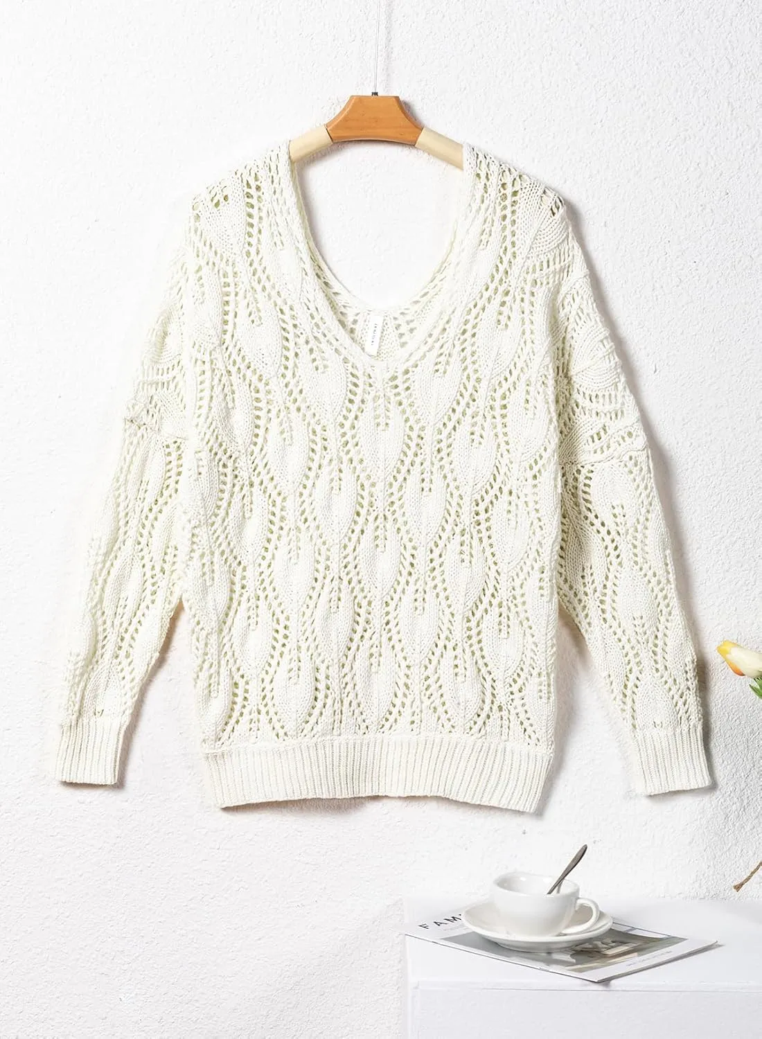 Dokotoo Fall Sweaters Round Neck Crochet Hollow Out Cute Winter Pullover Sweaters for Women Trendy 2024