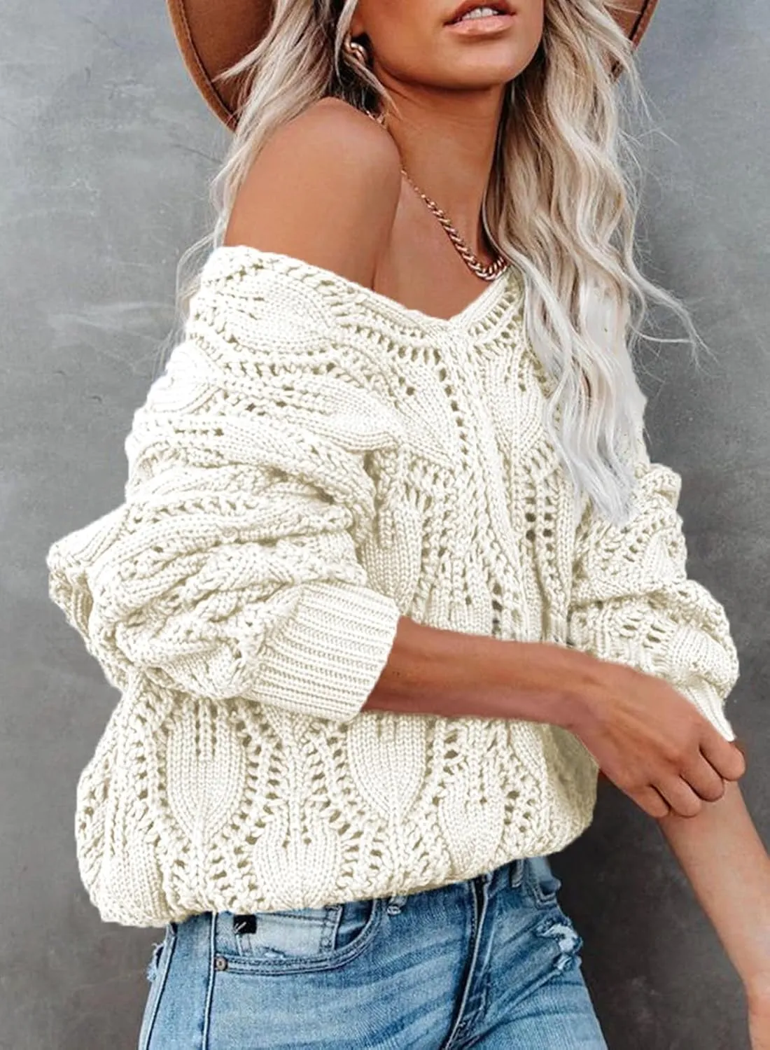 Dokotoo Fall Sweaters Round Neck Crochet Hollow Out Cute Winter Pullover Sweaters for Women Trendy 2024