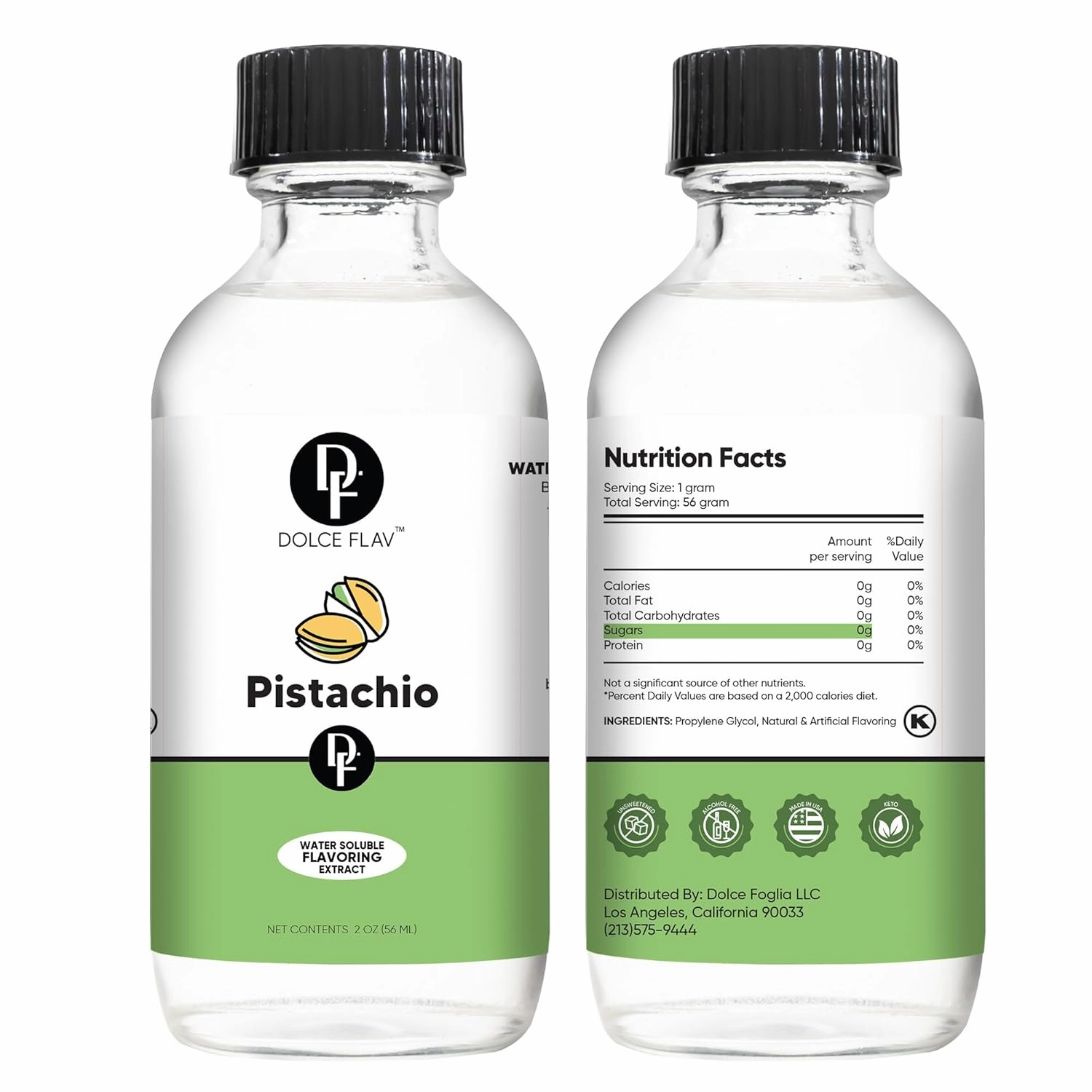 Dolce Flav Pistachio Extract 2 oz – Kosher, Sugar-Free, Concentrated Nutty Pistachio Flavor for Baking, Ice Cream & Pastries, Includes Measured Dropper