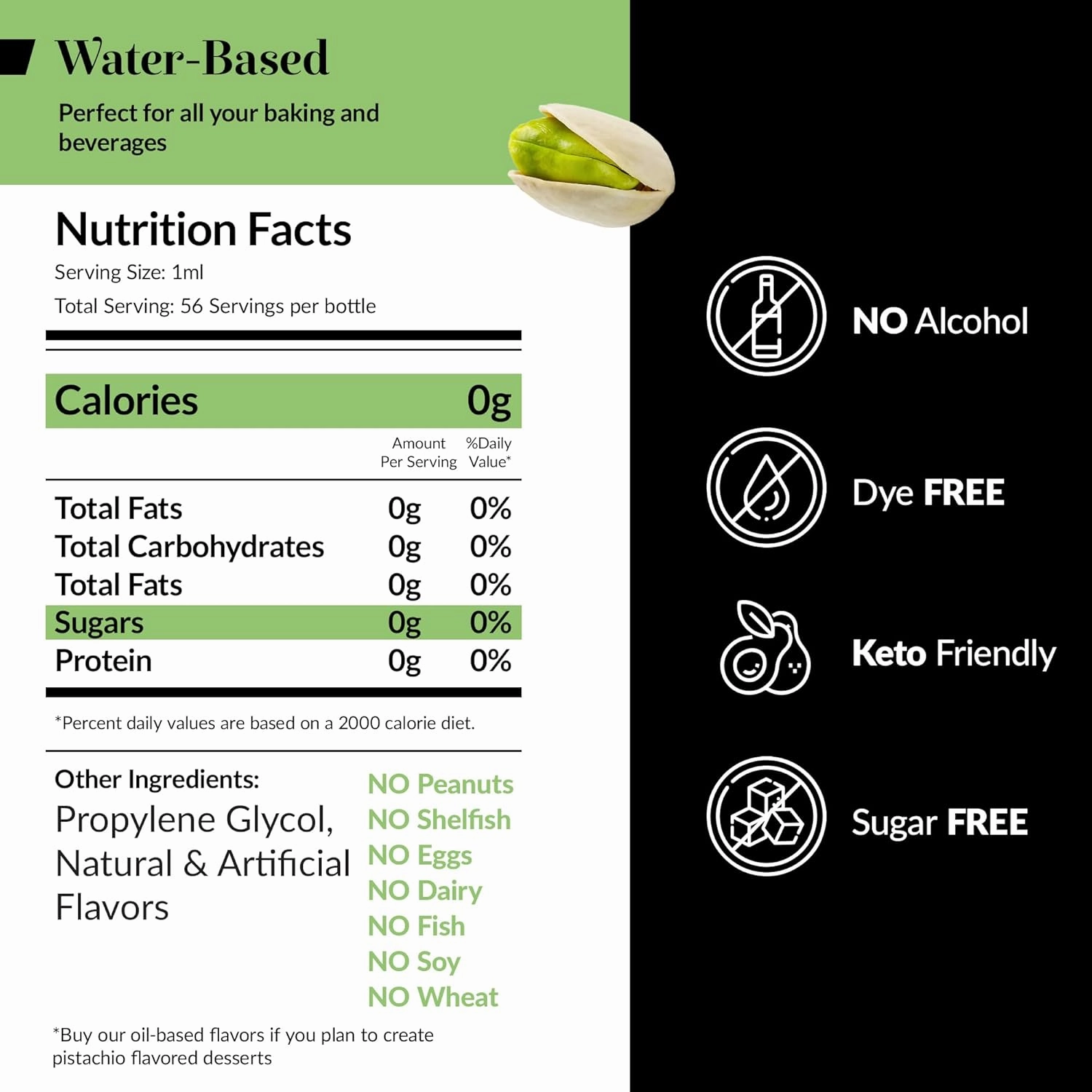 Dolce Flav Pistachio Extract 2 oz – Kosher, Sugar-Free, Concentrated Nutty Pistachio Flavor for Baking, Ice Cream & Pastries, Includes Measured Dropper