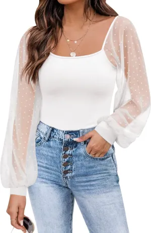 DOROSE Womens Mesh Long Sleeve Shirts Casual Blouses Tops