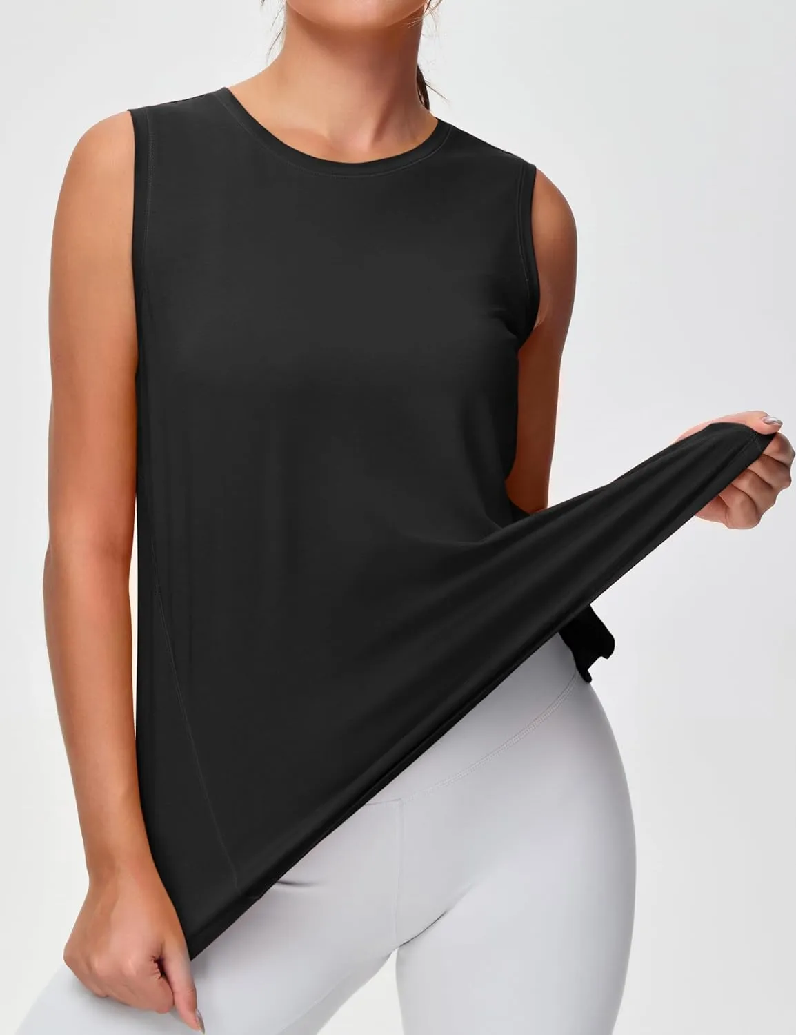 Dragon Fit Lightweight Workout Tank Tops for Women Sleeveless Yoga Shirts Side Split Loose Fit Athletic Tops with Curved Hem