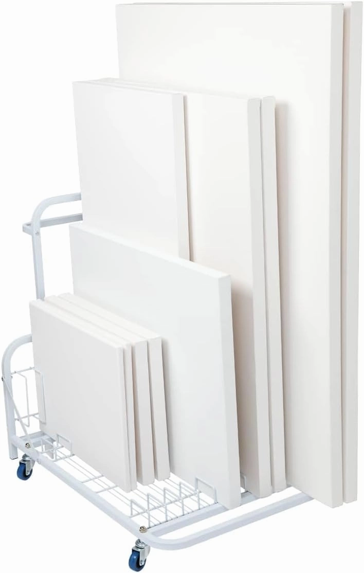 Dryden Art Canvas Storage Rack & Frame Keeper, Mobile Cart, Large Floor Model with Casters and Handle - 33" x 25.5" x 30.5" - White