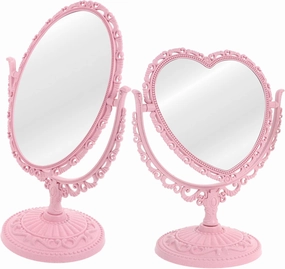 Dual Sided Heart Shape Makeup Mirror Desk Mirror 360° Rotatable Modern for Home 2pcs Set