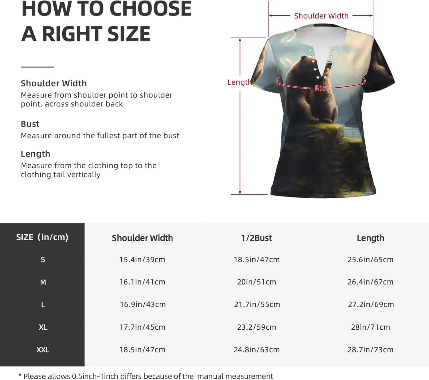 Dull Bear Pattern Sexy V-Neck Printed Short T-Shirt, Travel Portable Fitness Clothes, Home and Outdoor wear