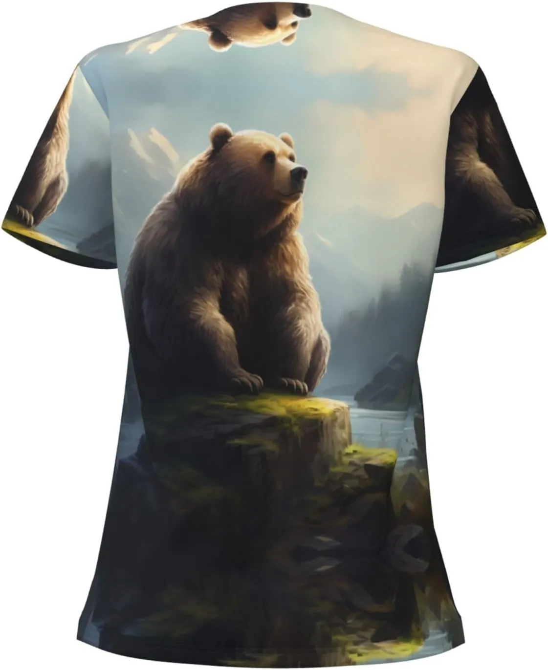 Dull Bear Pattern Sexy V-Neck Printed Short T-Shirt, Travel Portable Fitness Clothes, Home and Outdoor wear