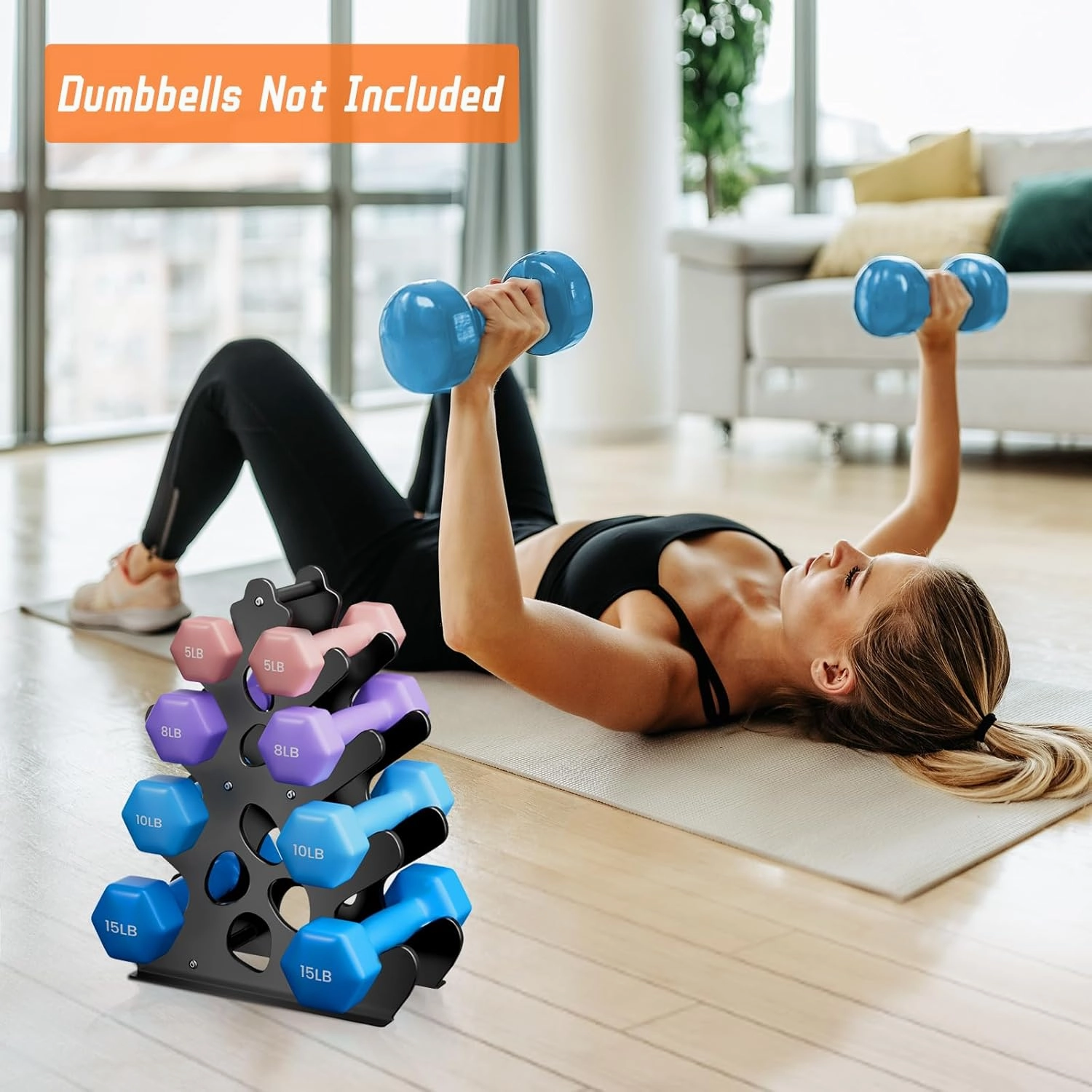 Dumbbell Rack Stand with Anti-Slip Pads for Home Gym, Compact A-Frame Design Weight Rack with Handle, Coral-Inspired & Space-Saving Dumbbell Holder (Dumbbells Not Included)
