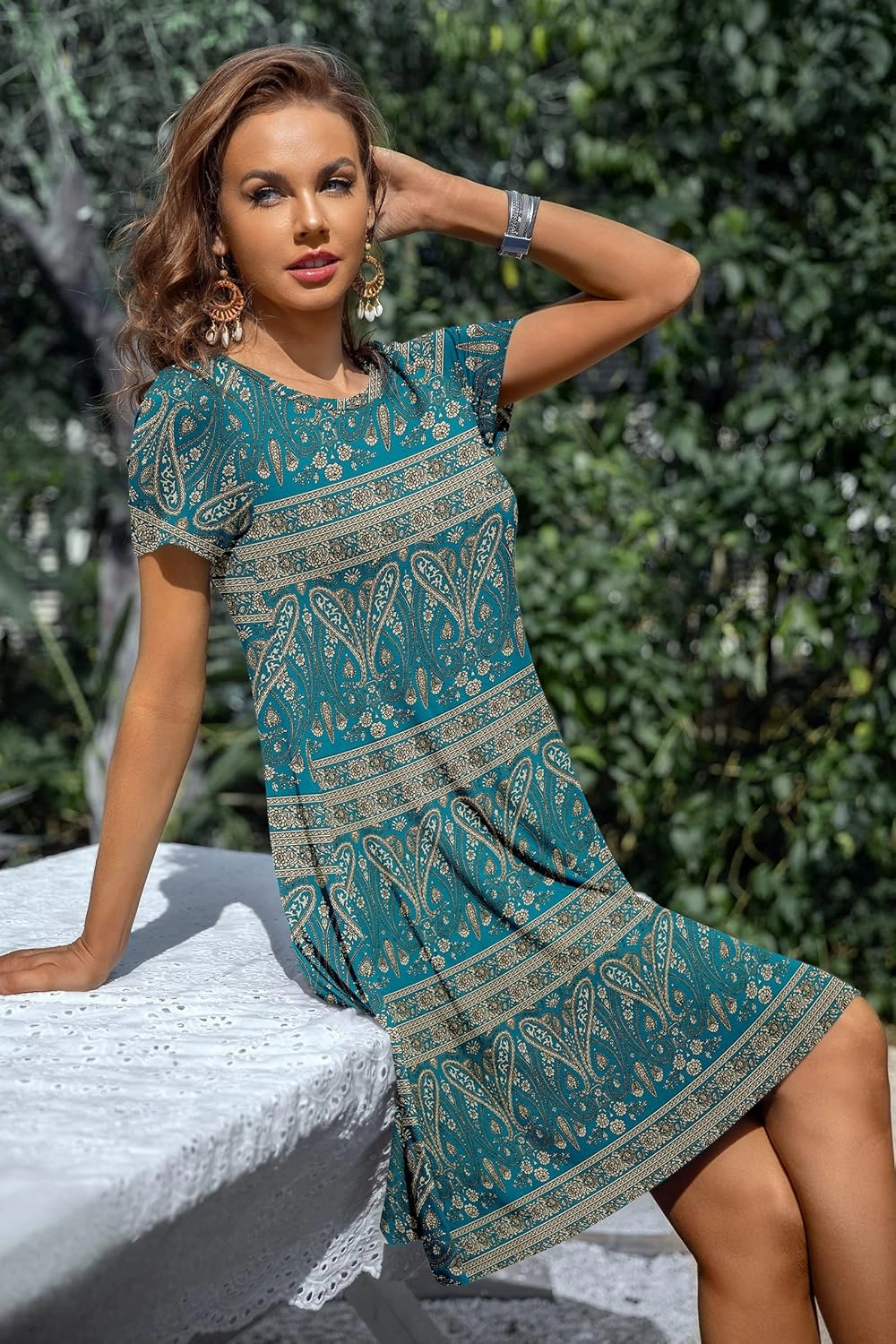 DUSDIMON Women's Summer Casual Tshirt Dresses Short Sleeve Cover ups Beach Loose Dress