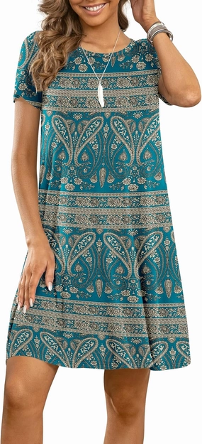 DUSDIMON Women's Summer Casual Tshirt Dresses Short Sleeve Cover ups Beach Loose Dress