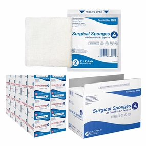 Dynarex Surgical Gauze Sponges - Absorbent Cotton Fabric with Folded Edges - Soft, Durable, Individually Wrapped Dressing - 2x2, 8-Ply, Sterile 2's - 50 Pouches Per Box, Case of 30 Boxes
