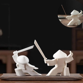 EAEMDY Samurai Figure Figurine Japanese Warrior Statue Decor for Table Room, Incense Holder for Stick Burner Incense Stick Holder, Kongfu Tea Pet Decoration (1.White B C)