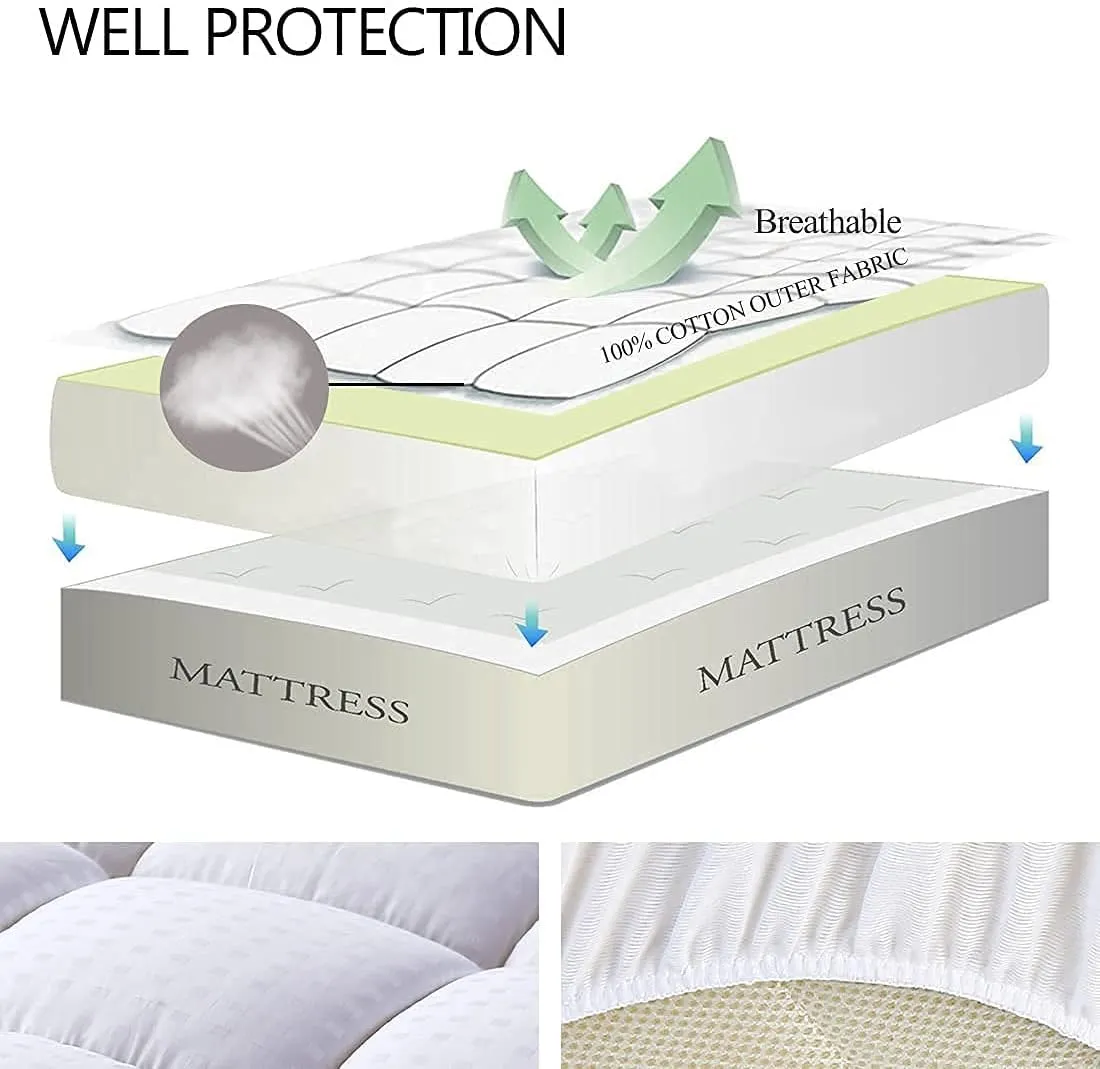 EASELAND Full Size Mattress Pad Pillow Top Mattress Cover Quilted Fitted Mattress Protector Cotton 8-21" Deep Pocket Cooling Topper (54x75 Inches, White)