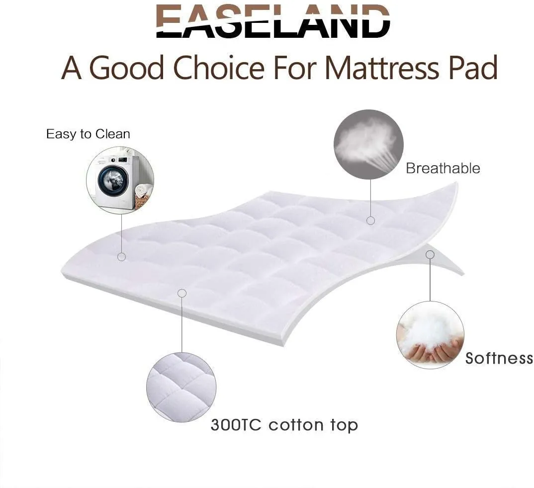 EASELAND Full Size Mattress Pad Pillow Top Mattress Cover Quilted Fitted Mattress Protector Cotton 8-21" Deep Pocket Cooling Topper (54x75 Inches, White)