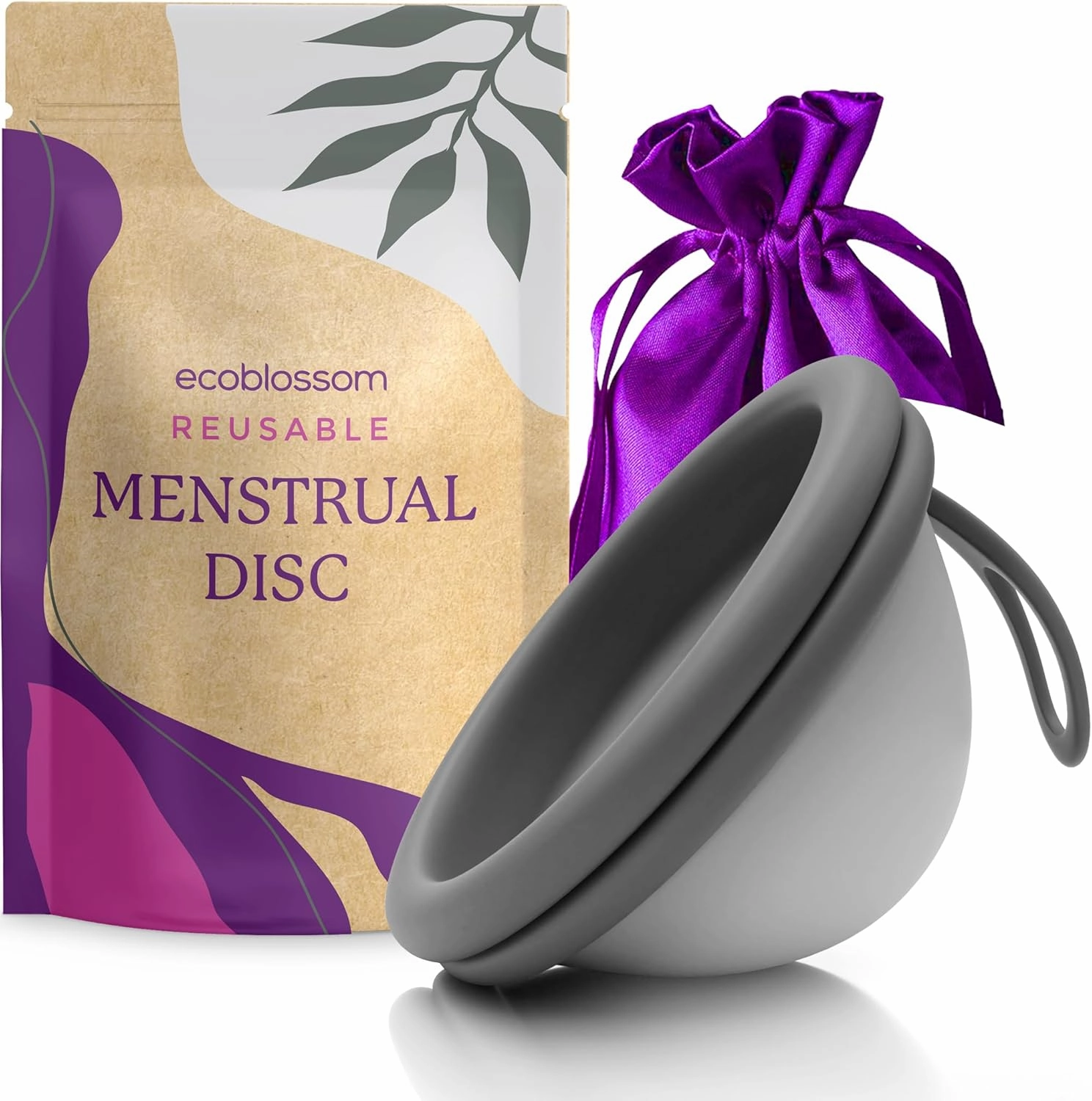 Ecoblossom Reusable Menstrual Disc - Menstrual Cup - Soft Period Disc for Women Designed with Flexible, Medical-Grade Silicone Period Cup (Black)
