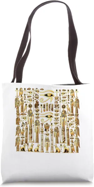 Egypt Hieroglyph Columns Gold Symbol Magic Graphic Tote Bag