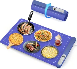 Electric Warming Mat for Heating Food - Upgrade Graphene Heating Film with with 6 Level Adjustable Temperature and 6 Hours Timer, Fast Even Silicone Warming Tray Easy for Storage and Clean