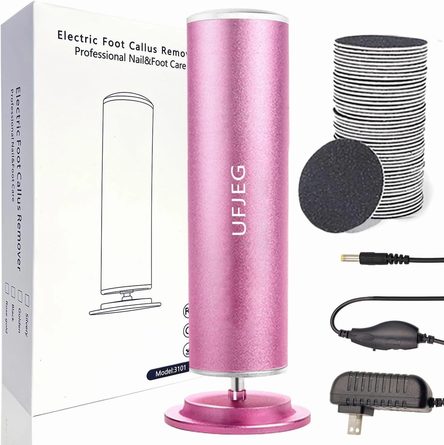 Electric Callus Remover for Feet - Electric Foot File Adjustable Speed with 60 Pcs Replacement Sandpaper, Professional Pedicure Tool, Dead Skin Removal for feet, calluses Remover(Rose Pink)