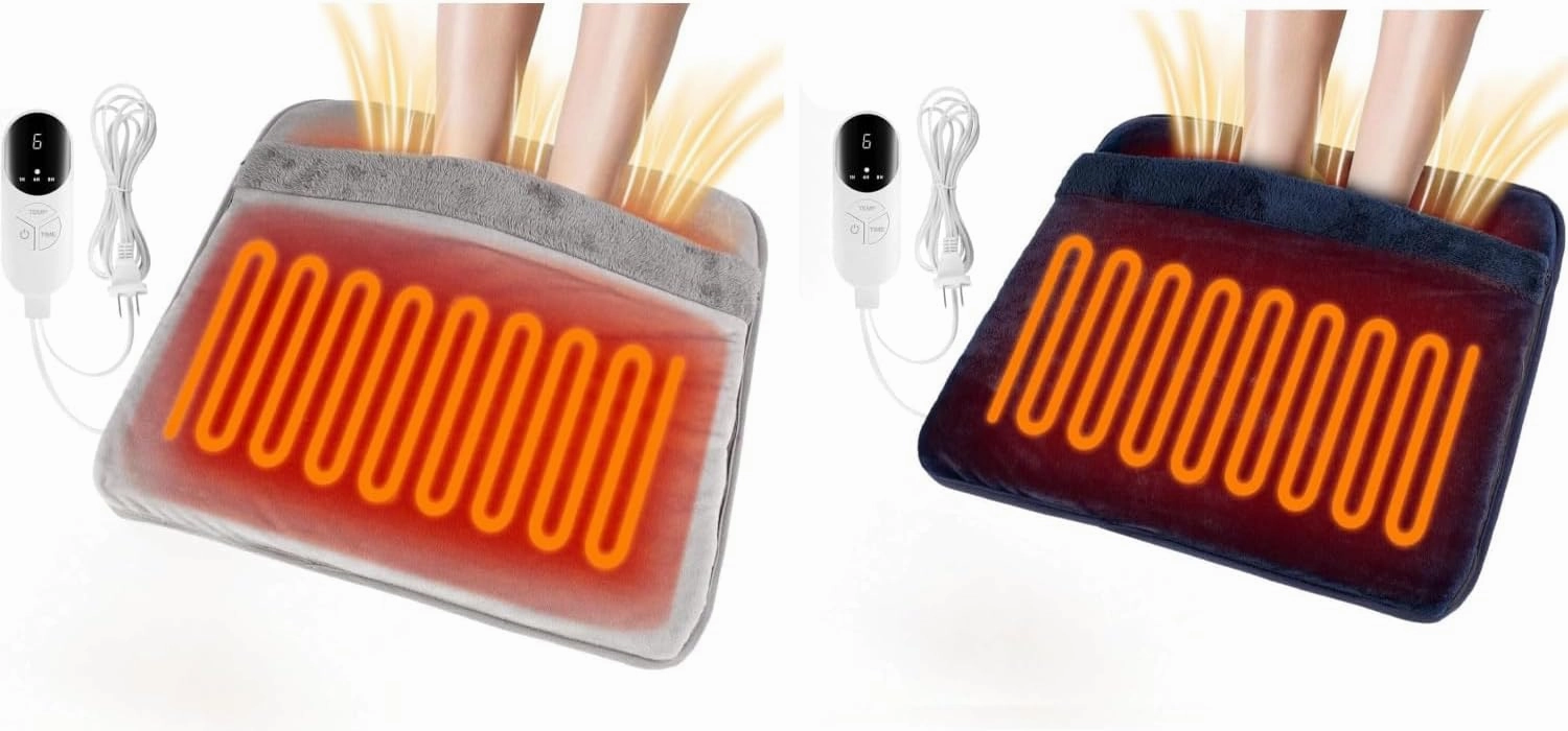 Electric Heated Foot Warmer for Feet, Double Sided Feet Warmer Foot Heating Pad with 6 Levels Temp and 3 Timers, Foot Warmers for Bed, Under Desk, Office, Birthday Christmas Gifts for Women Men