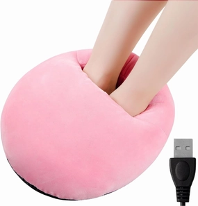 Electric Heated Foot Warmer, USB Fast Heating Pad Soft Flannel, Portable Heating Slippers Under Desk for Men and Women (Pink)