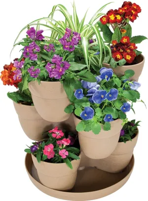 EMSCO Bloomers Stackable Flower Tower Planter – Holds up to 9 Plants – Great Both Indoors and Outdoors – Sand