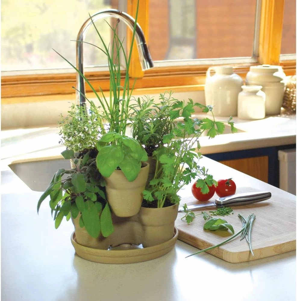 EMSCO Bloomers Stackable Flower Tower Planter – Holds up to 9 Plants – Great Both Indoors and Outdoors – Earth Brown