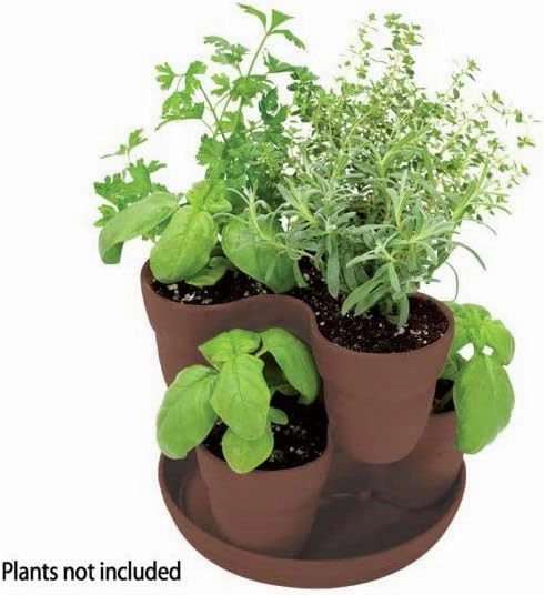 EMSCO Bloomers Stackable Flower Tower Planter – Holds up to 9 Plants – Great Both Indoors and Outdoors – Earth Brown