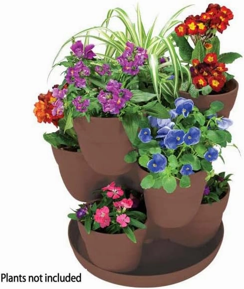 EMSCO Bloomers Stackable Flower Tower Planter – Holds up to 9 Plants – Great Both Indoors and Outdoors – Earth Brown