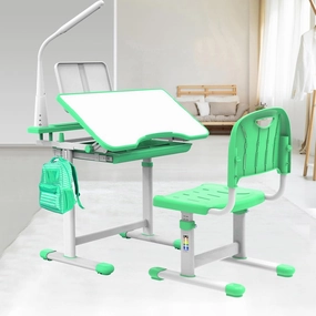 Ergonomic Child Desk Height Adjustable Kids Study Desk with Cup Holder,Tilt-able Desktop, School Desk for Kids Birthday Gift Green