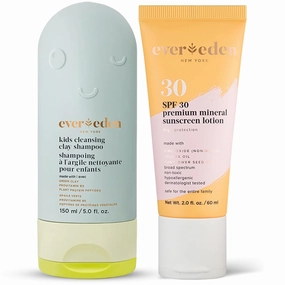 Evereden Kids After Swim Shampoo & Sunscreen SPF 30 - Detoxifies Hair & Scalp from Chlorine, Dirt, and Sweat - SPF 30 Mineral Sunscreen - UVA/UVB Protection, Non-Toxic, Water-Resistant for Active Kids