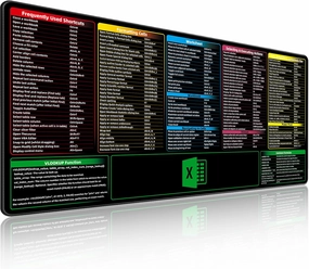 Excel Shortcuts Mouse Pad，Extended Large XXL（35.4x15.7x0.12in） Cheat Sheet，Gaming Mousepad，Giant PC Office Excel Desk Pad，Waterproof Keyboard Mat，Non-Slip Rubber Base，Stitched Edges