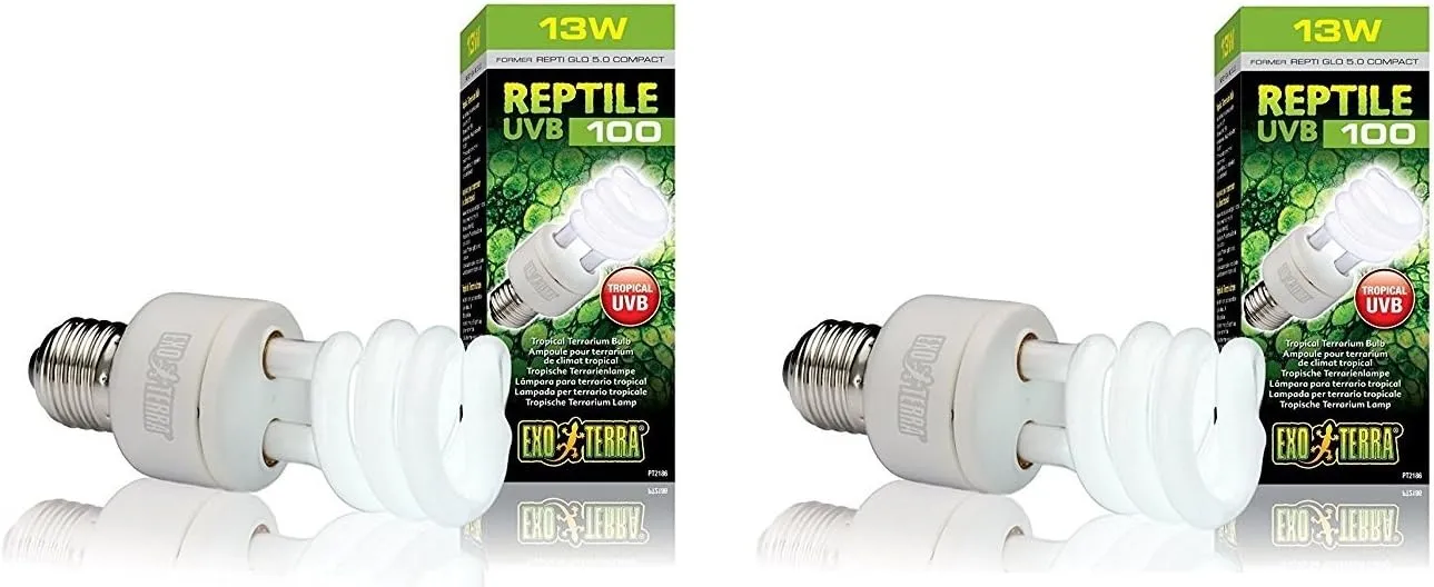 Exo Terra Repti-Glo 5.0 Compact Fluorescent Tropical Terrarium Lamps, 13 Watt (2 Pack)
