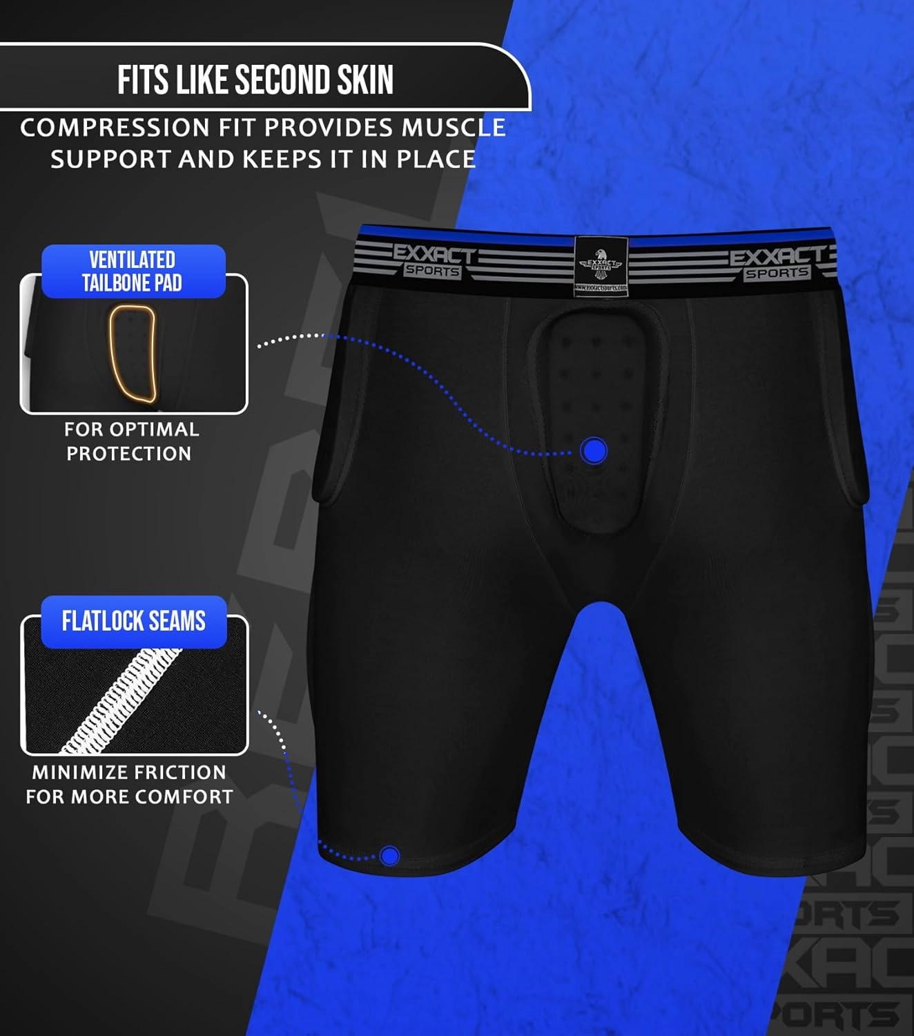 Exxact Sports Rebel 5-Pad Youth Football Girdle with Cup Pocket, Lightweight Padded Compression Shorts with Integrated Hip, Thigh, Tailbone Pads, Boys Girdle Football