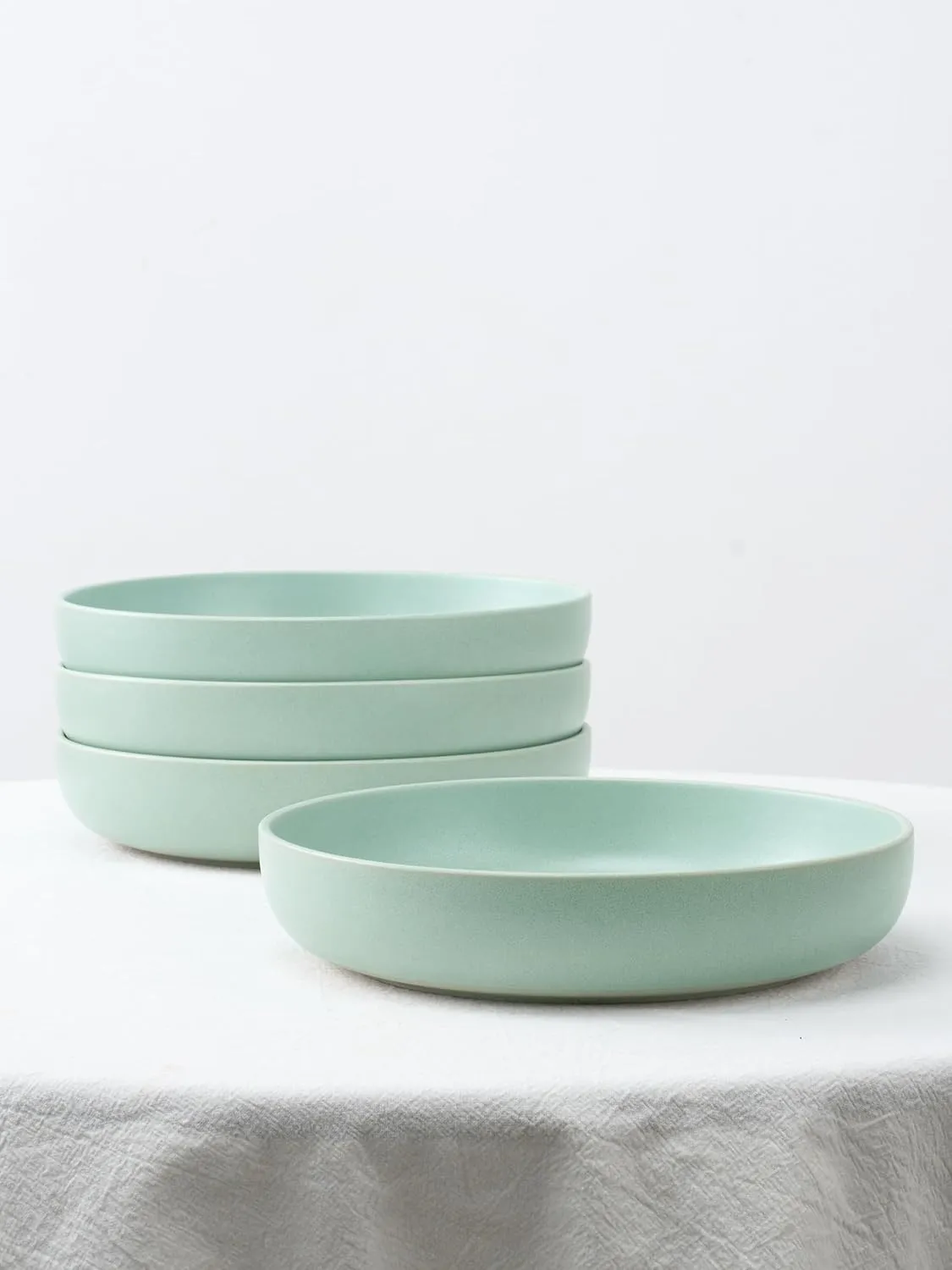 famiware Milkyway Pasta Bowls Set of 4, 8.5" Large Salad Bowls, Double Reactive Glaze, Sturdy & Stackable, Ideal for Housewarming, Festivals, Light Green