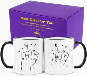 Fatbaby Wedding Gifts for Couples, Funny Ring Finger Coffee Mug Set, Engagement Gifts for Couple, Bride and Groom Just Married Mug, Mr and Mrs Newlyweds Bridal Shower Gift 11OZ
