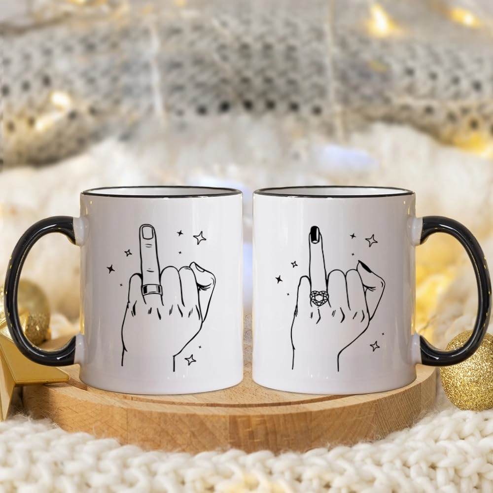 Fatbaby Wedding Gifts for Couples, Funny Ring Finger Coffee Mug Set, Engagement Gifts for Couple, Bride and Groom Just Married Mug, Mr and Mrs Newlyweds Bridal Shower Gift 11OZ