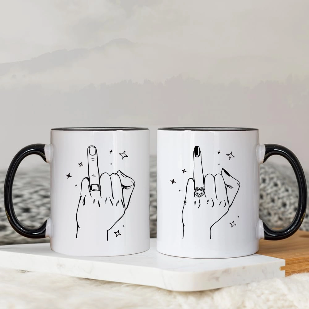 Fatbaby Wedding Gifts for Couples, Funny Ring Finger Coffee Mug Set, Engagement Gifts for Couple, Bride and Groom Just Married Mug, Mr and Mrs Newlyweds Bridal Shower Gift 11OZ