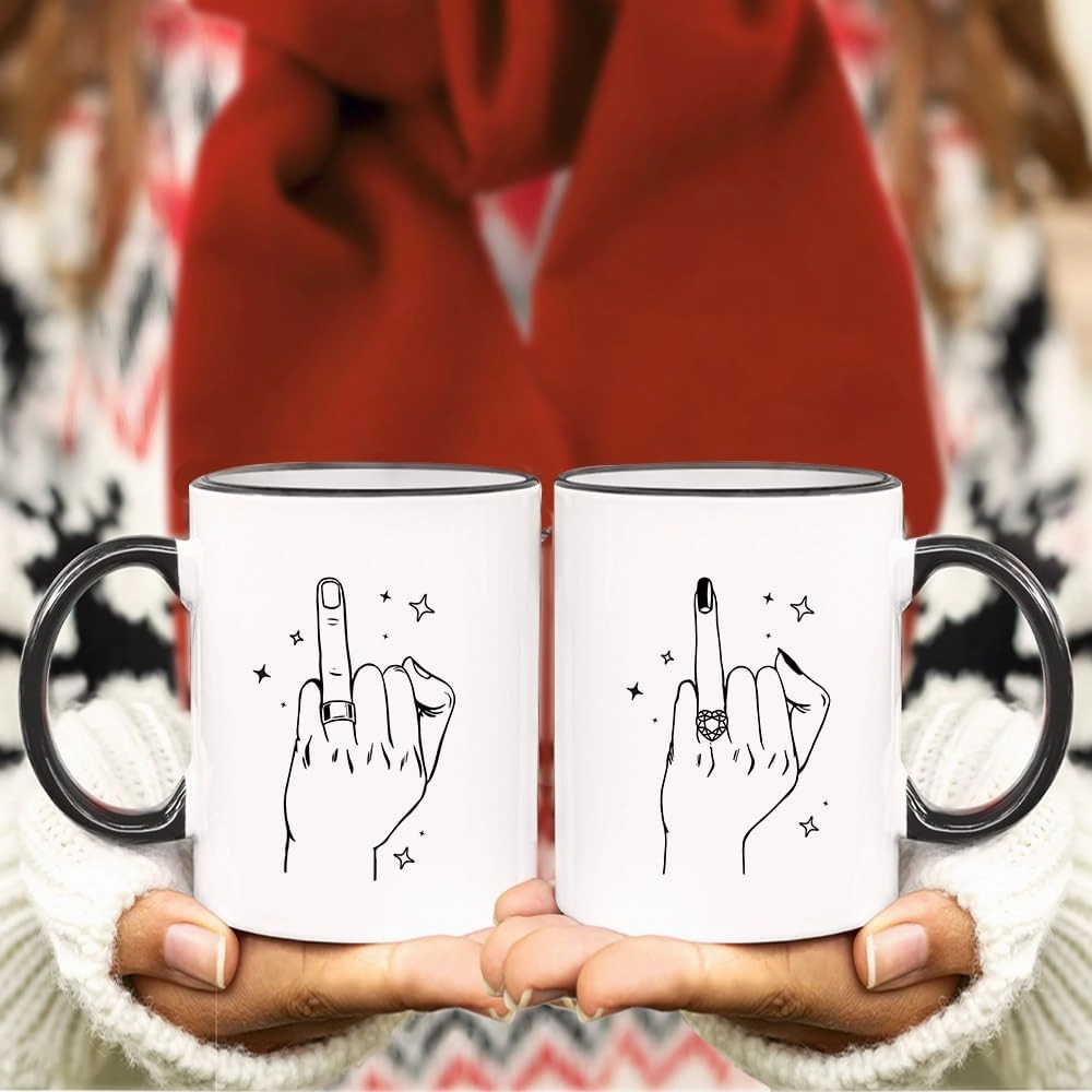 Fatbaby Wedding Gifts for Couples, Funny Ring Finger Coffee Mug Set, Engagement Gifts for Couple, Bride and Groom Just Married Mug, Mr and Mrs Newlyweds Bridal Shower Gift 11OZ