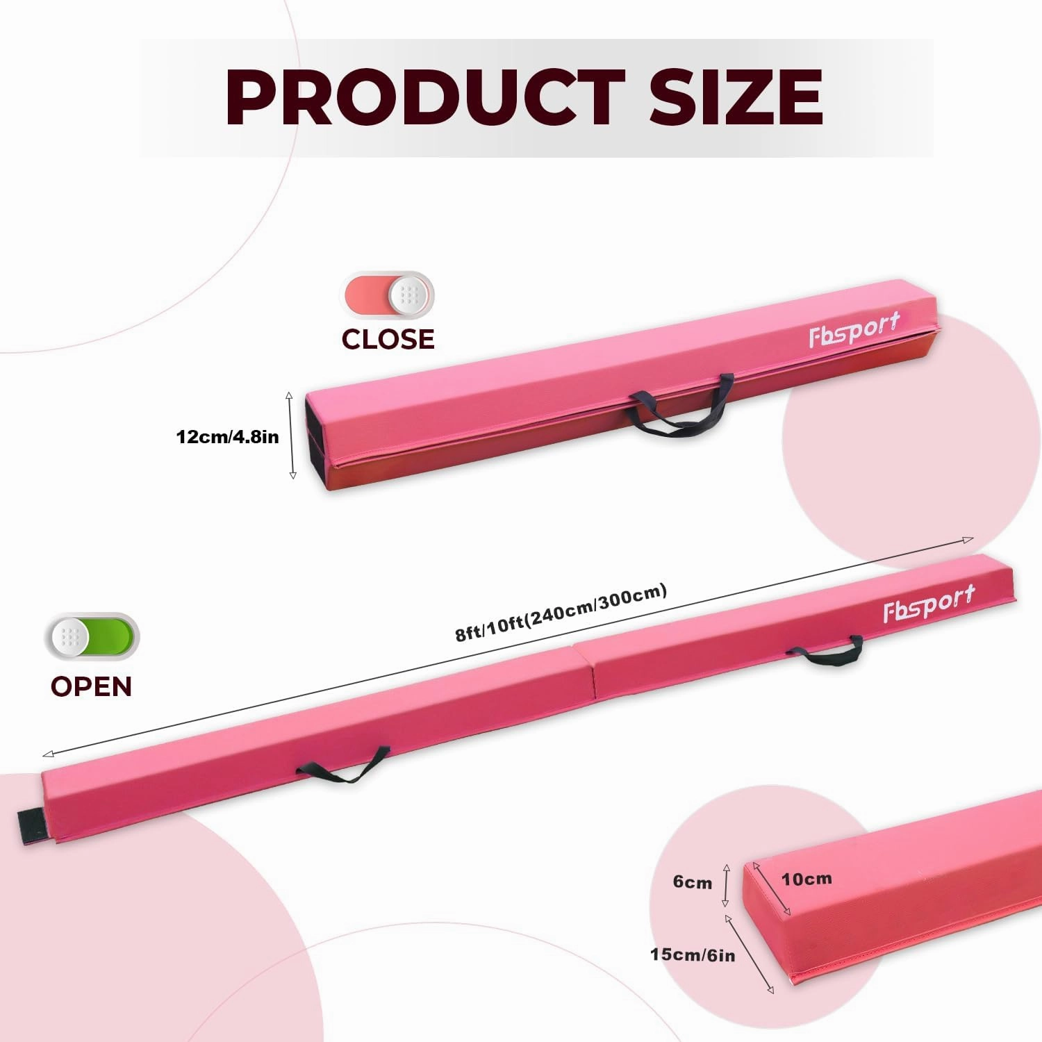FBSPORT 8/10ft Balance Beam: Folding Floor Gymnastics Equipment PU Leather for Kids Adults,Non Slip Rubber Base, Gymnastics Beam for Training, Practice, Professional Home Training