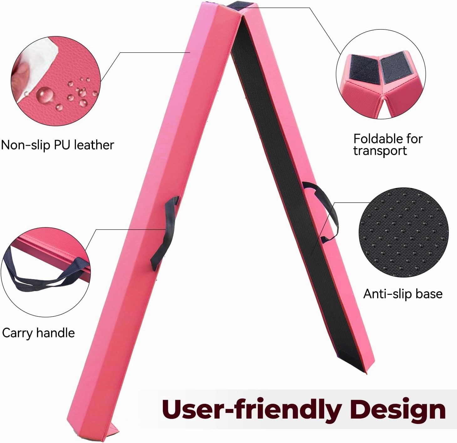 FBSPORT 8/10ft Balance Beam: Folding Floor Gymnastics Equipment PU Leather for Kids Adults,Non Slip Rubber Base, Gymnastics Beam for Training, Practice, Professional Home Training